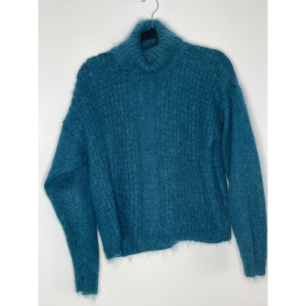 Vintage Y2K Silverleaf Mohair Blend Boxy Crop‎ Turtleneck Sweater Small Blue